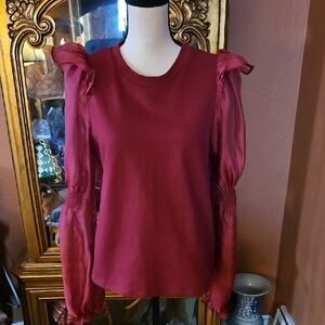 Anthropologie Burgundy Blouse with Ruffled Sleeves
